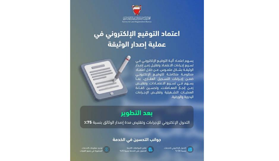 As part of the ongoing government efforts to enhance service quality and re-engineer procedures, the Survey and Land Registration Bureau has developed the document issuance signature service to become fully electronic